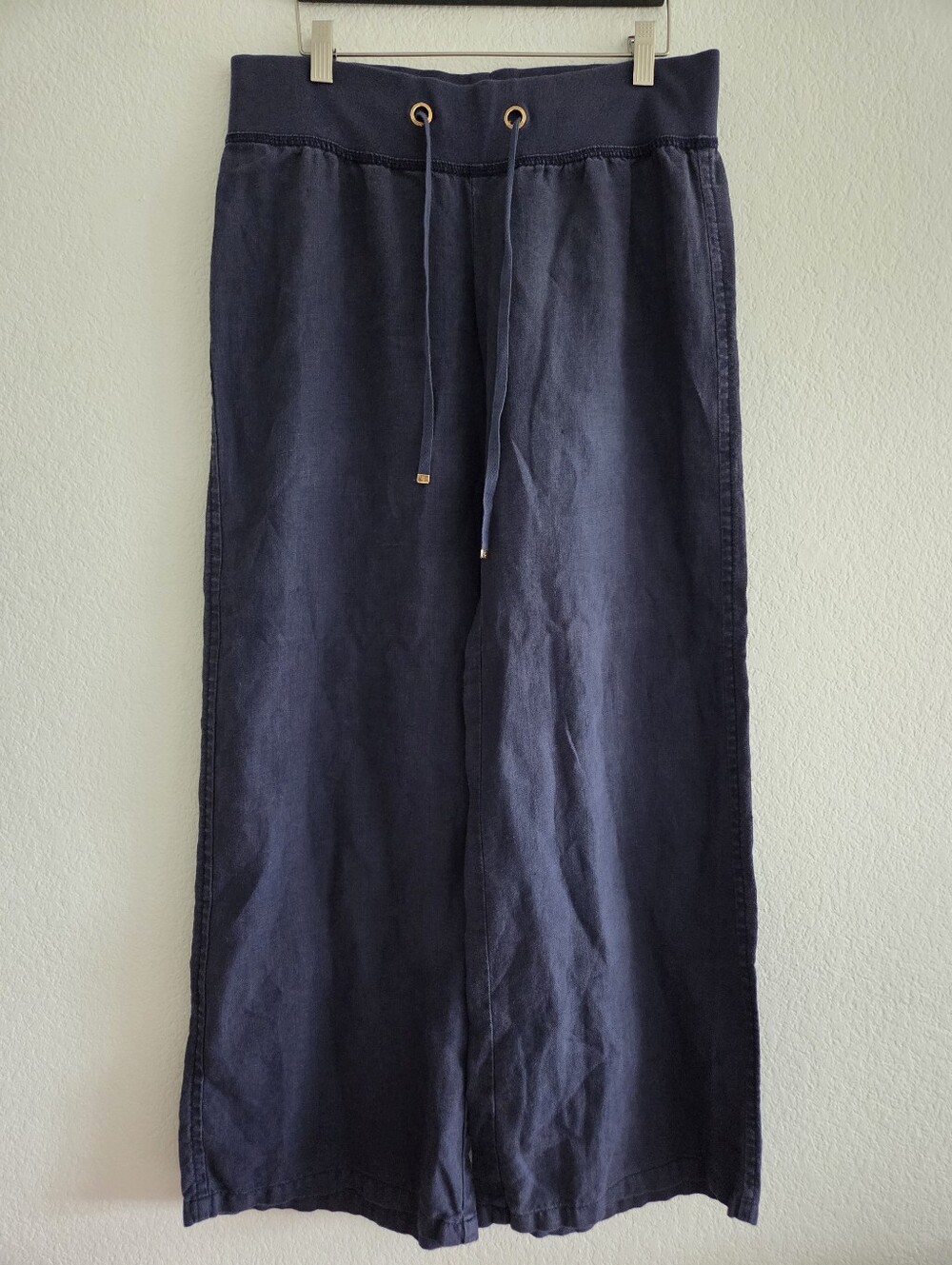 Lilly Pulitzer The Beach Pant Linen Navy Blue Medium Wide Leg Relaxed Drawstring